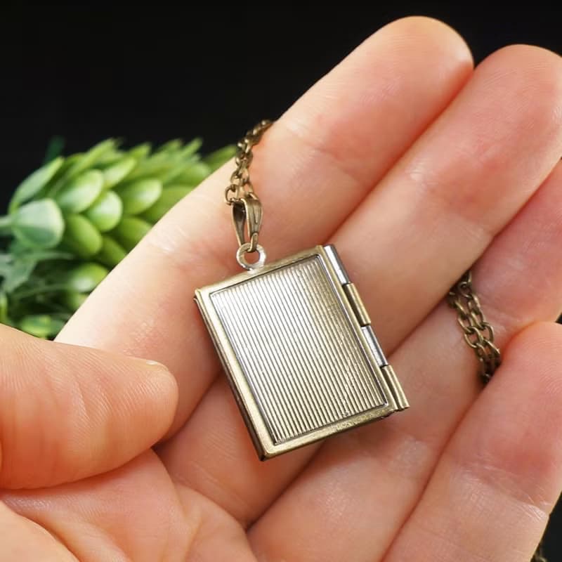 Abalone Paua Rectangle Book Locket Blue Teal Turquoise Pendant Necklace Jewelry