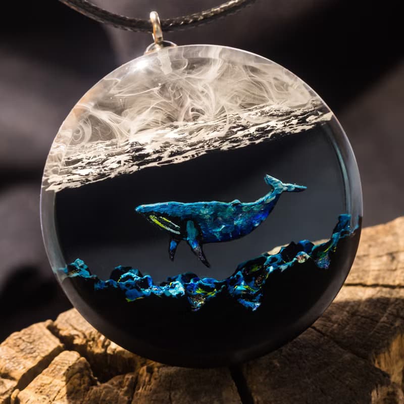 木質樹脂項鍊 鯨魚吊墜 生日禮物 環氧樹脂吊墜
