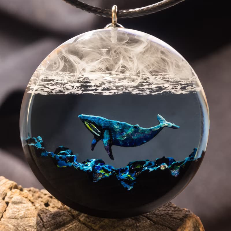 木質樹脂項鍊 鯨魚吊墜 生日禮物 環氧樹脂吊墜