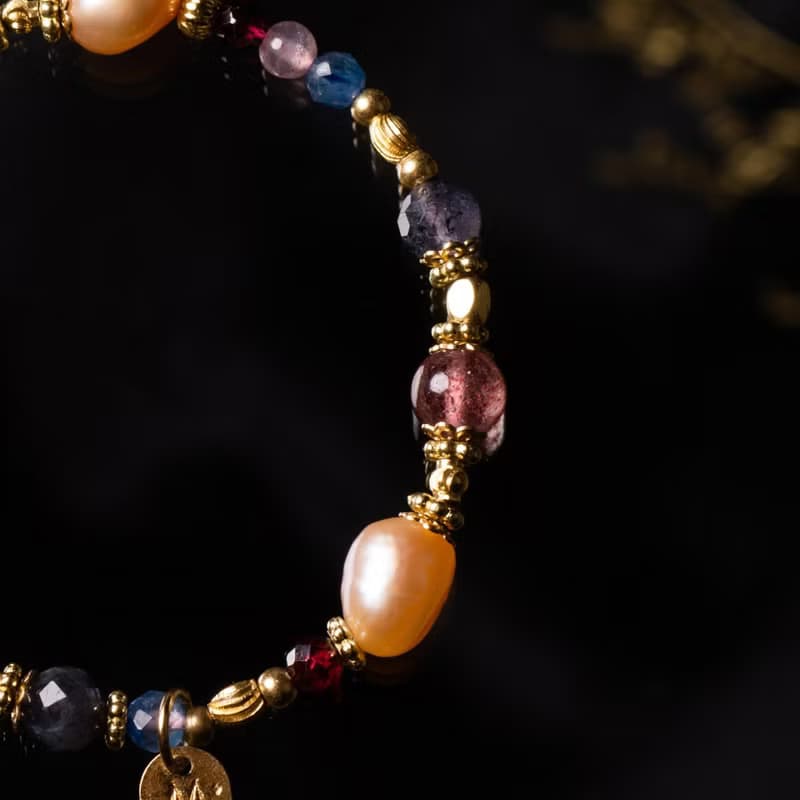 繡球之舞 // C1421草莓晶堇青石橙珍珠手鍊