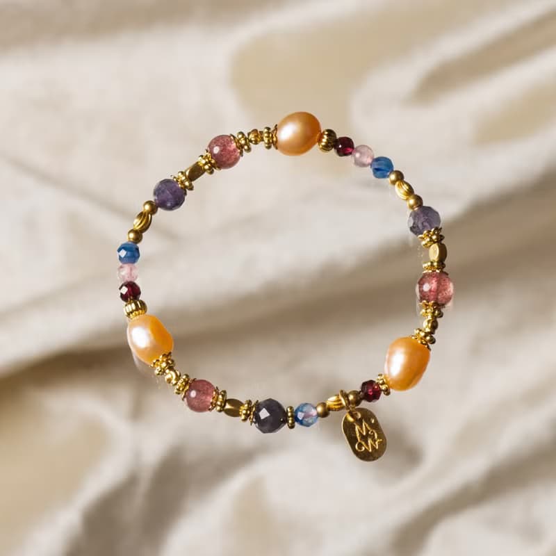 繡球之舞 // C1421草莓晶堇青石橙珍珠手鍊