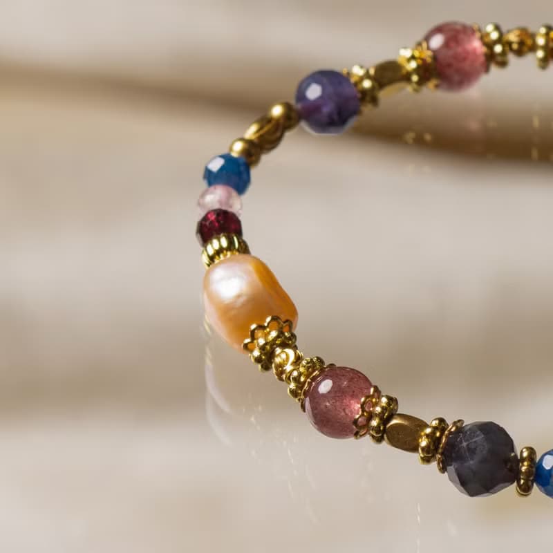 繡球之舞 // C1421草莓晶堇青石橙珍珠手鍊