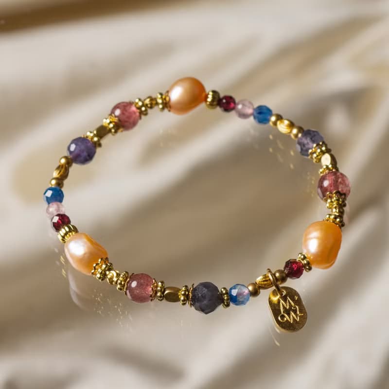 繡球之舞 // C1421草莓晶堇青石橙珍珠手鍊