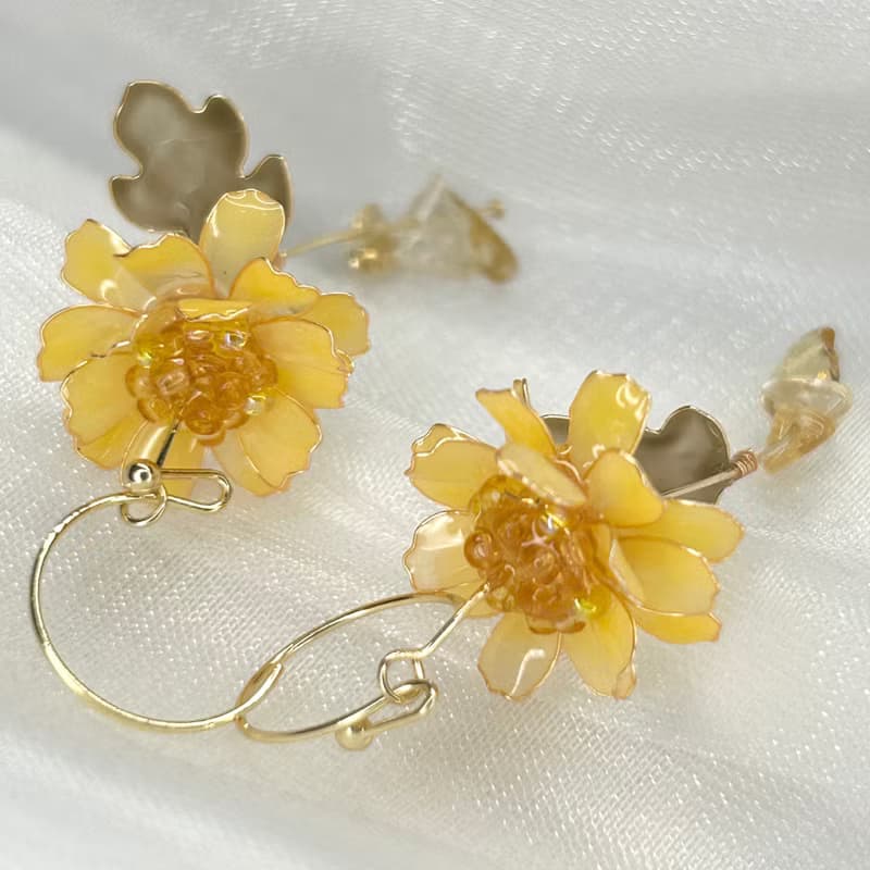 【黃色野菊x黃水晶-水晶花耳環】11月生日花生日石 花言日和