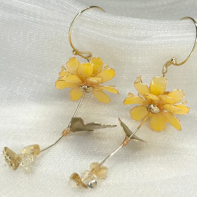 【黃色野菊x黃水晶-水晶花耳環】11月生日花生日石 花言日和