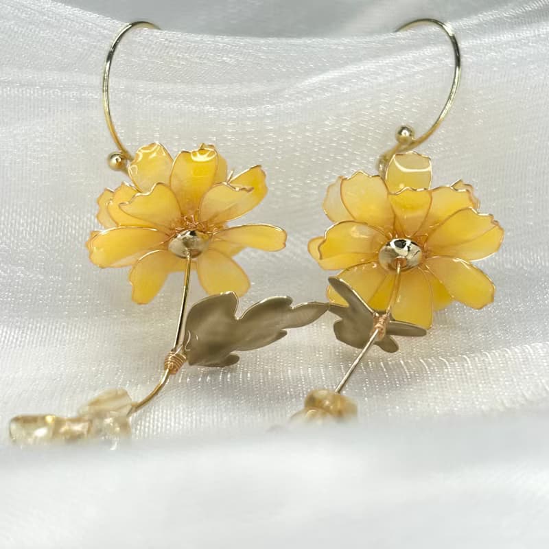 【黃色野菊x黃水晶-水晶花耳環】11月生日花生日石 花言日和