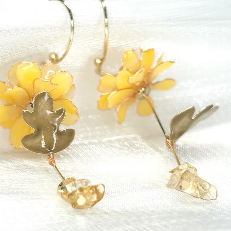 【黃色野菊x黃水晶-水晶花耳環】11月生日花生日石 花言日和