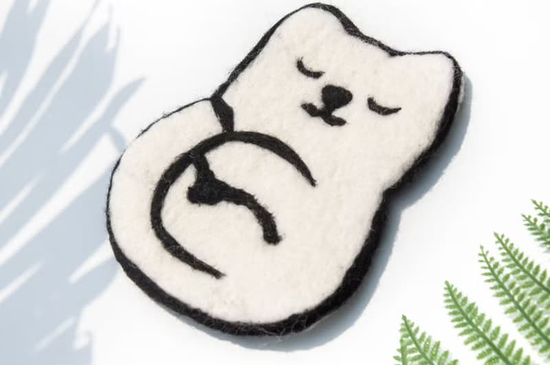 情人節禮物 聖誕交換禮物 森林系羊毛氈杯墊 動物杯墊-貓咪吸水墊