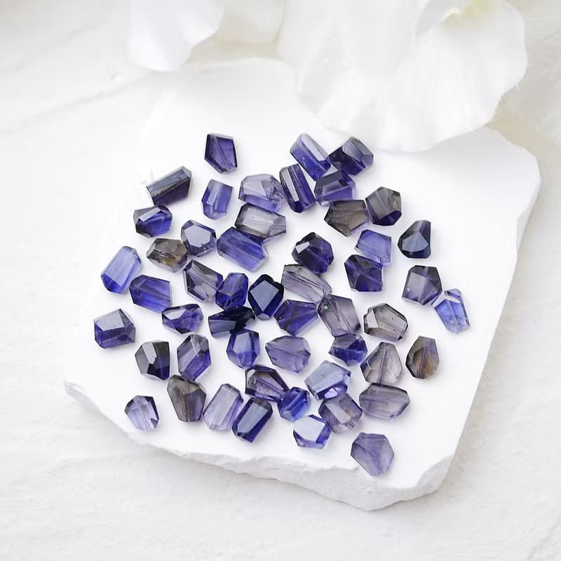 藍紫絲絨 天然堇青石不規則切面寶石手鍊 14K