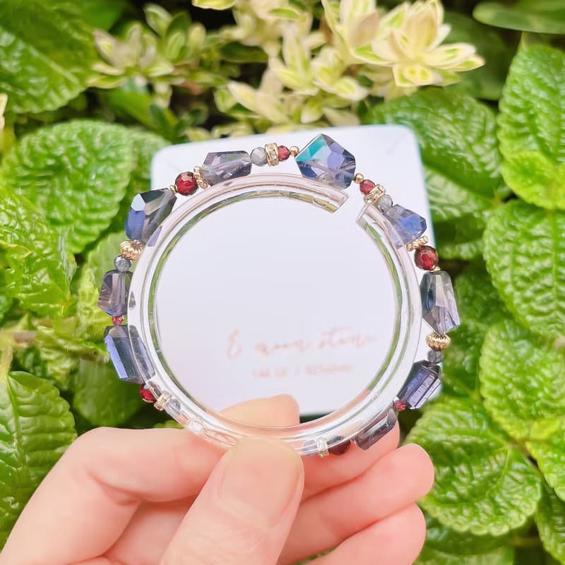 藍紫絲絨 天然堇青石不規則切面寶石手鍊 14K