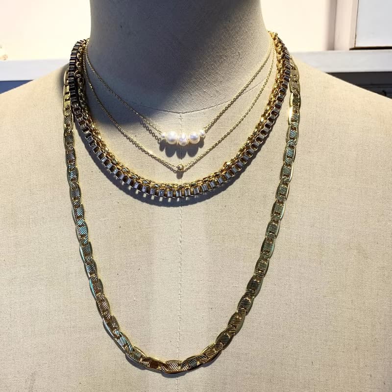 設計一字造型天然珍珠雙層鎖骨鏈短項鍊