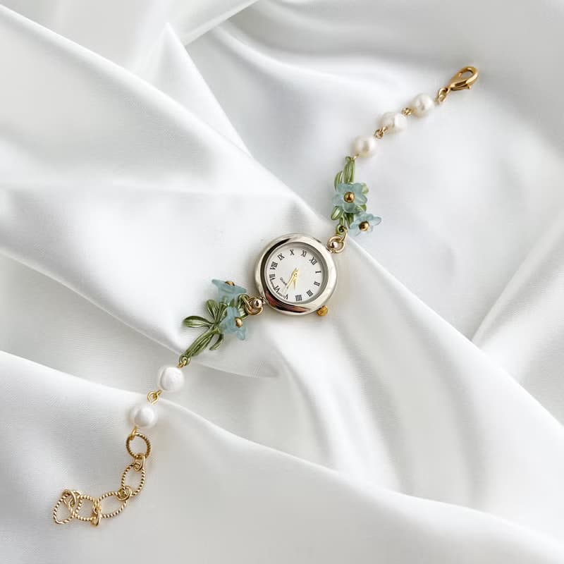 Ciro ブルーフラワーと淡水パールのブレスレットウォッチ　LI193