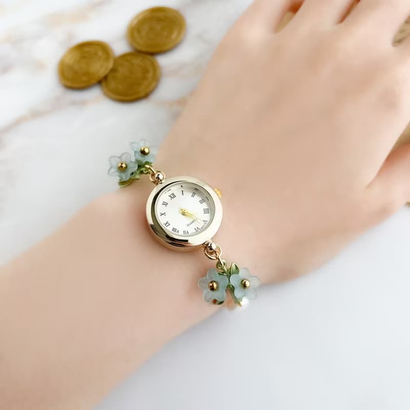 Ciro ブルーフラワーと淡水パールのブレスレットウォッチ　LI193