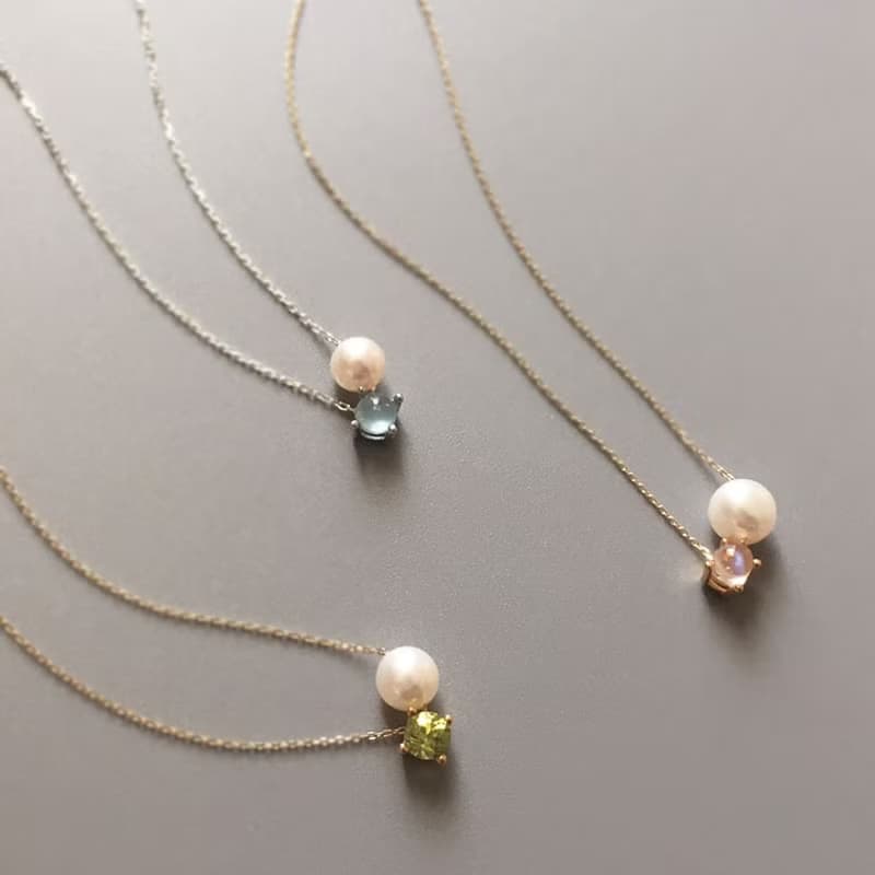 SV925 Aquamarine Necklace, March Birthstone,  Akoya Pearl Dainty Necklace
