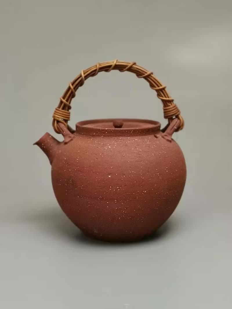 四象茶具.壺—手工朱泥燒水壺/藤編提梁