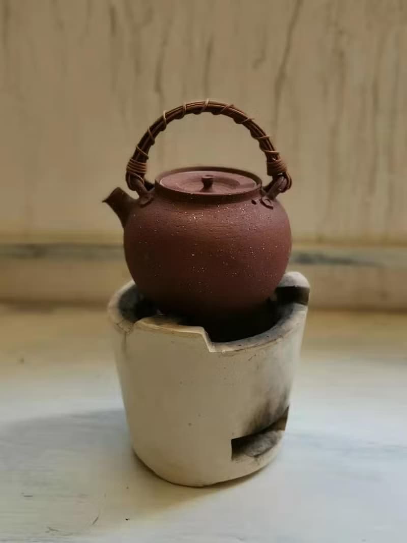 四象茶具.壺—手工朱泥燒水壺/藤編提梁