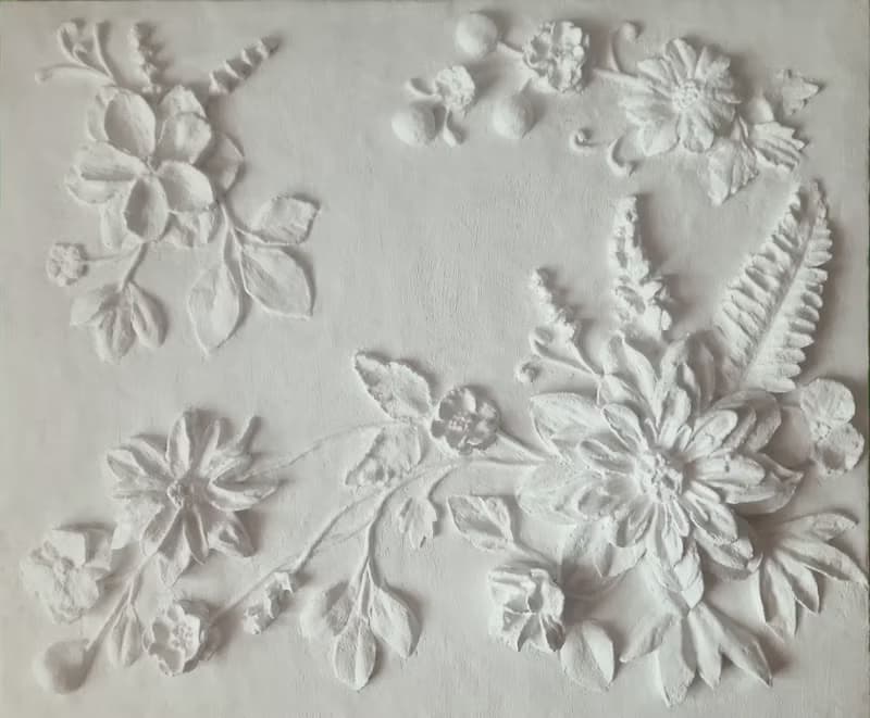 大型雕塑牆藝術白色淺浮雕混凝土花 3d 牆裝飾