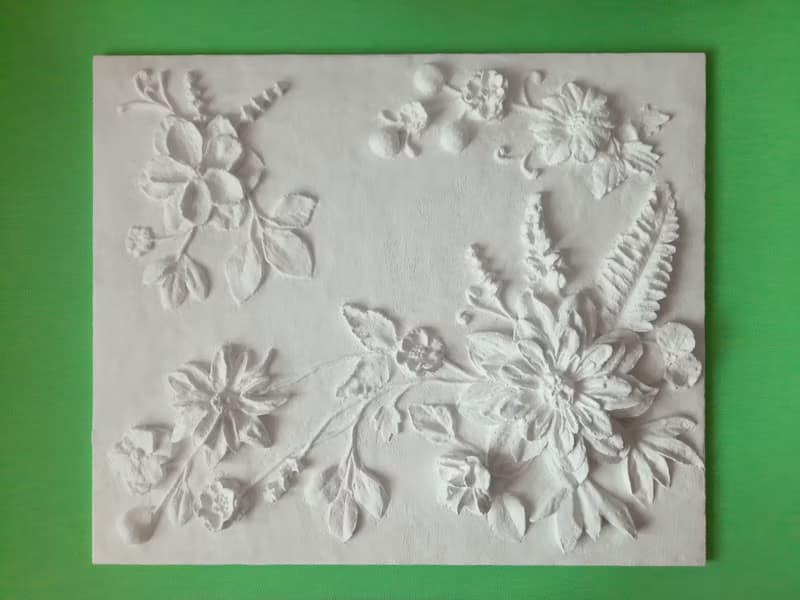 大型雕塑牆藝術白色淺浮雕混凝土花 3d 牆裝飾