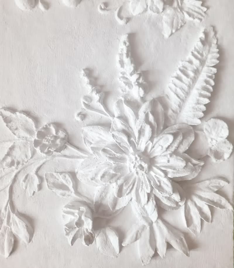 大型雕塑牆藝術白色淺浮雕混凝土花 3d 牆裝飾