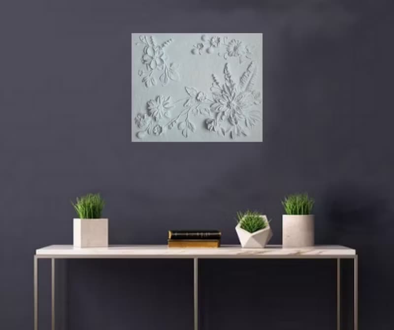 大型雕塑牆藝術白色淺浮雕混凝土花 3d 牆裝飾