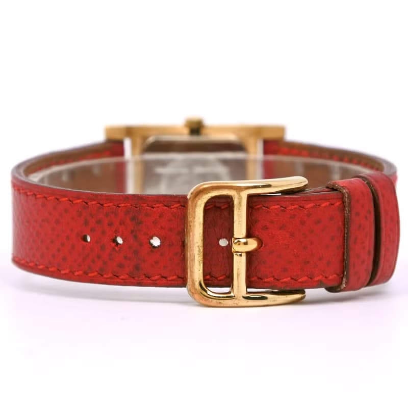 【日本直送】エルメス HERMES メドール 腕時計 金メッキ × レザー 赤/ゴールド  クオーツ 白文字盤 レディース【中古】