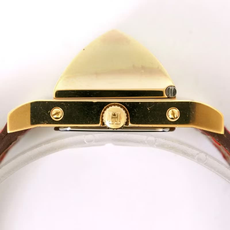 【日本直送】エルメス HERMES メドール 腕時計 金メッキ × レザー 赤/ゴールド  クオーツ 白文字盤 レディース【中古】