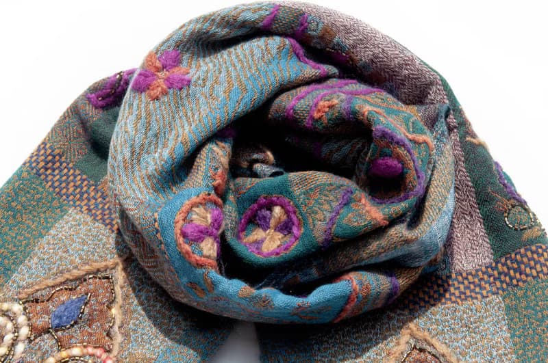 喀什米爾Cashmere/水煮羊毛披肩/針織圍巾/刺繡圍巾/羊絨披巾-花