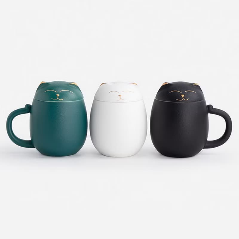 招財貓茶杯 陶瓷材質 附茶葉罐 便攜四色 聖誕禮物