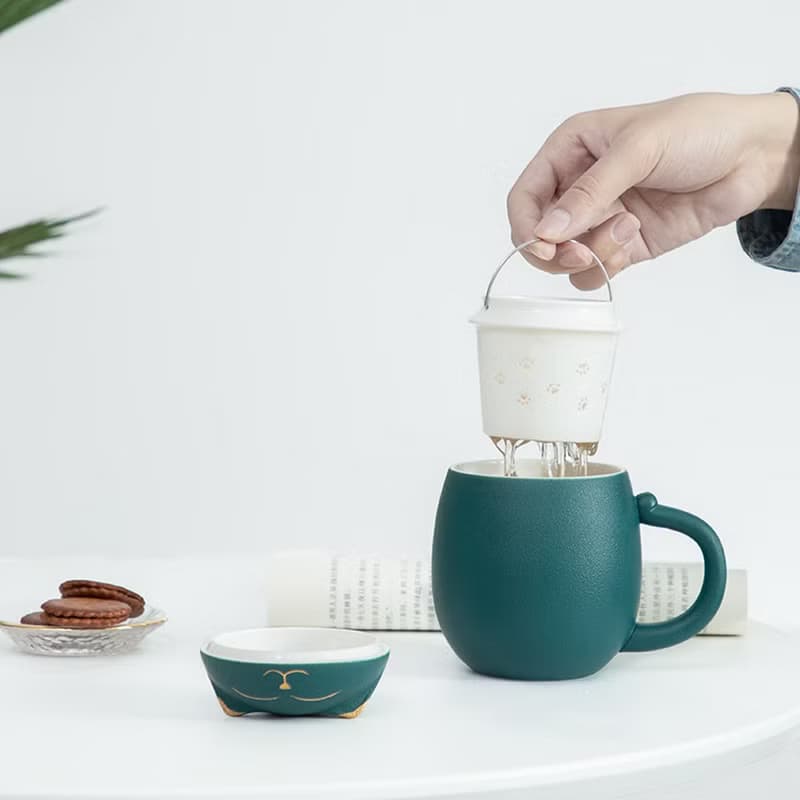 招財貓茶杯 陶瓷材質 附茶葉罐 便攜四色 聖誕禮物