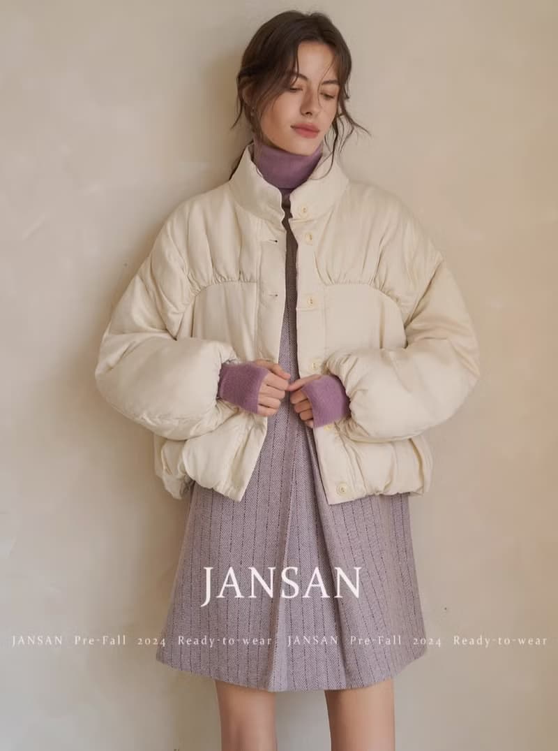 法式極簡 微光感抽褶立領羽絨服