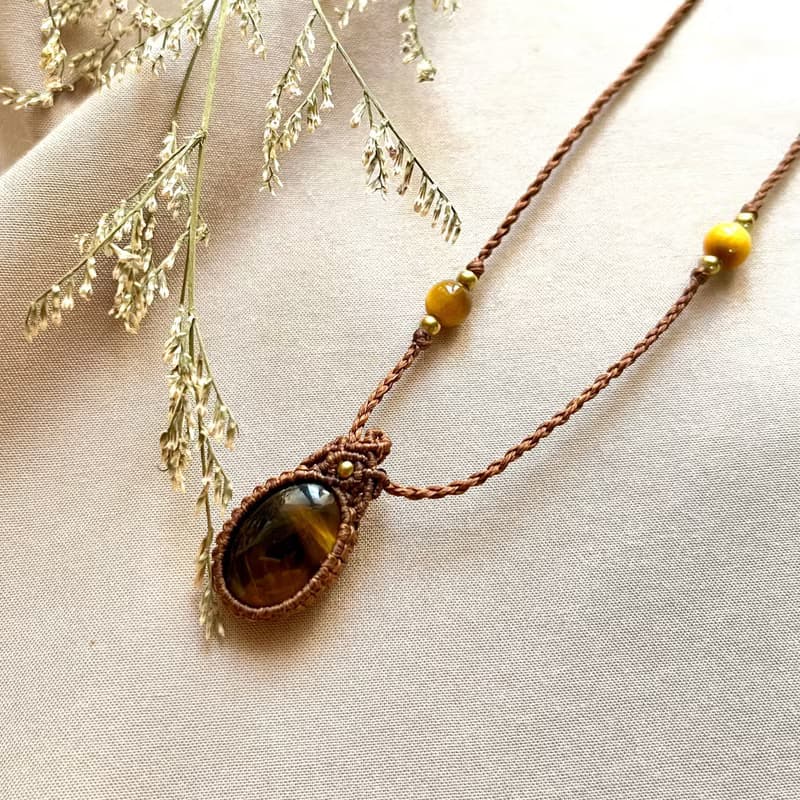 黃虎眼石簡約編織項鍊