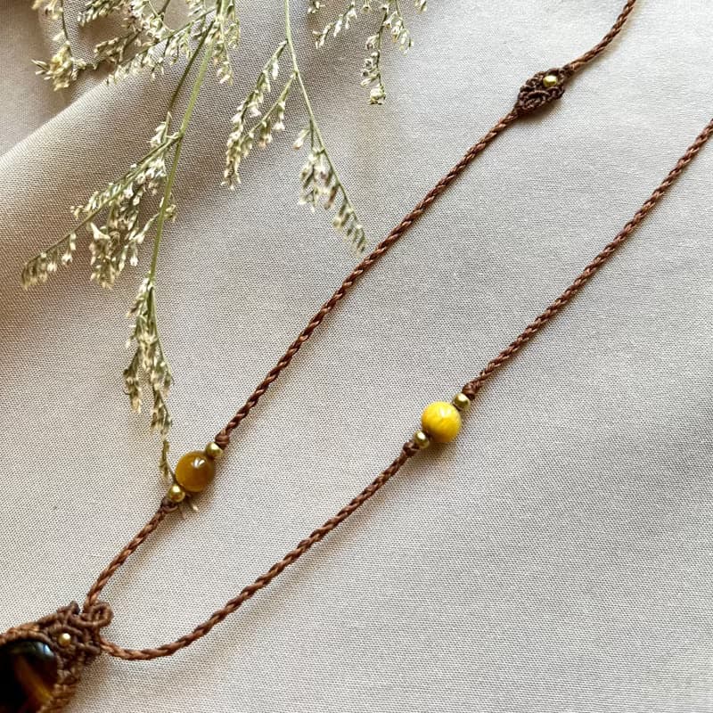 黃虎眼石簡約編織項鍊