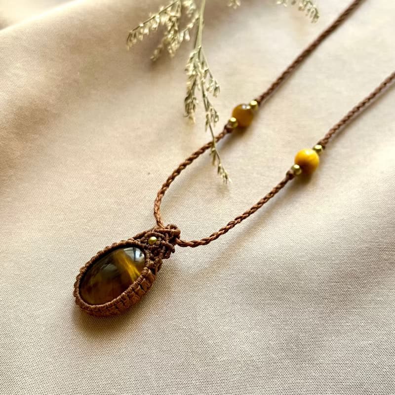 黃虎眼石簡約編織項鍊