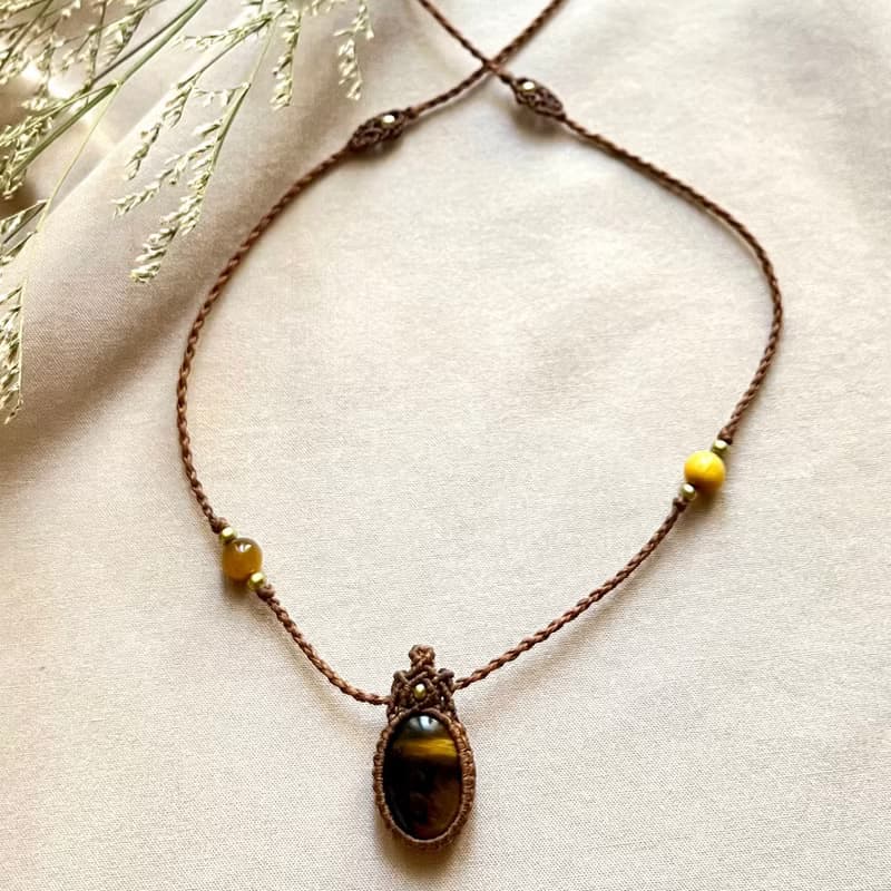 黃虎眼石簡約編織項鍊