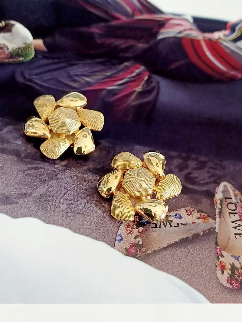 vintage jewelry SARAH COV經典金色花卉 夾式耳環