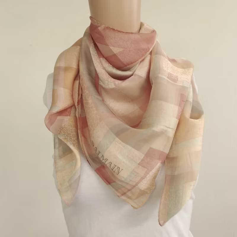 Vintage BALMAIN Paris Scarf 100% Silk Woven 33 x 34 inches with Original Tag J