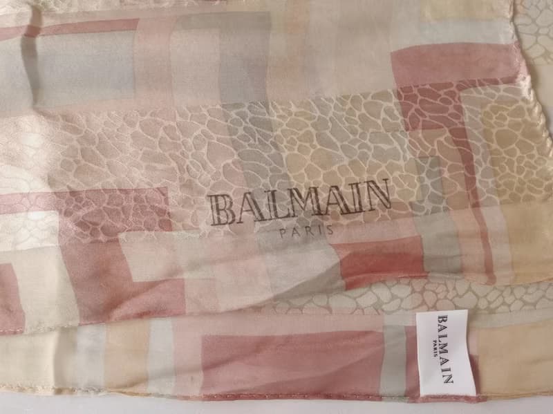 Vintage BALMAIN Paris Scarf 100% Silk Woven 33 x 34 inches with Original Tag J