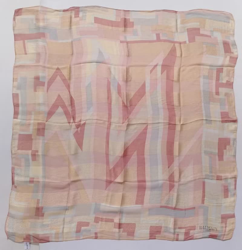Vintage BALMAIN Paris Scarf 100% Silk Woven 33 x 34 inches with Original Tag J