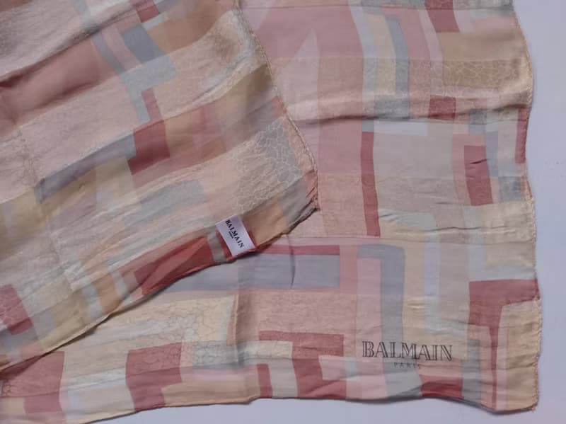 Vintage BALMAIN Paris Scarf 100% Silk Woven 33 x 34 inches with Original Tag J