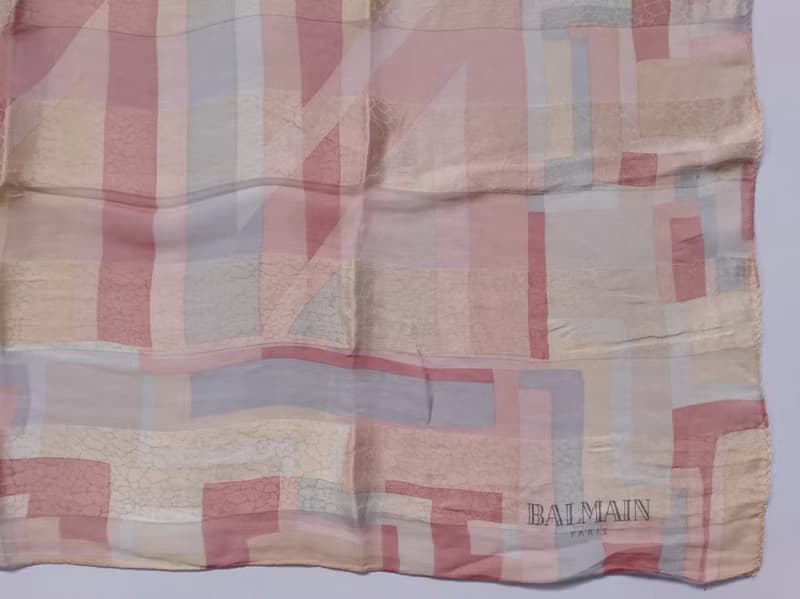 Vintage BALMAIN Paris Scarf 100% Silk Woven 33 x 34 inches with Original Tag J