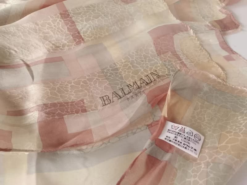 Vintage BALMAIN Paris Scarf 100% Silk Woven 33 x 34 inches with Original Tag J
