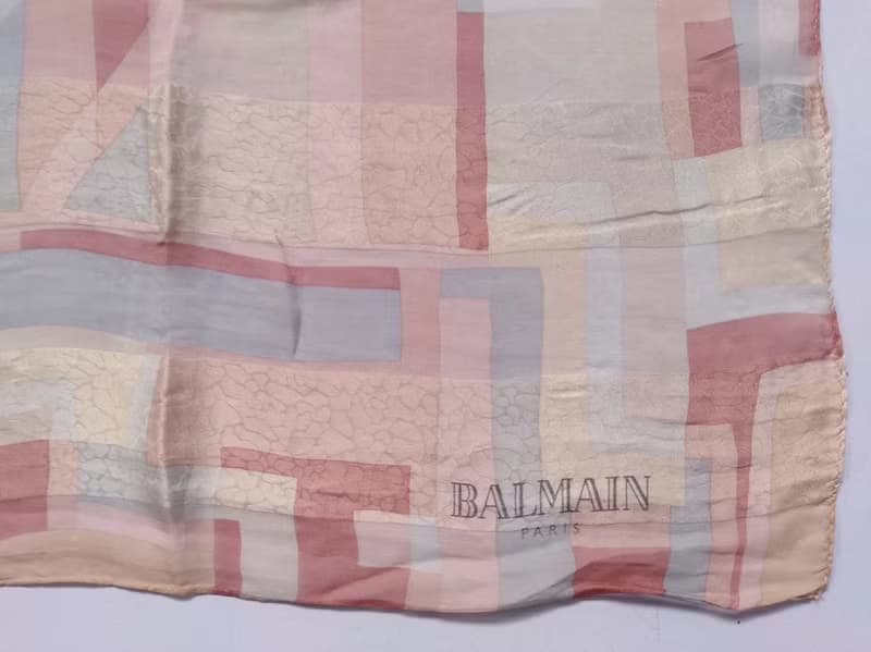 Vintage BALMAIN Paris Scarf 100% Silk Woven 33 x 34 inches with Original Tag J