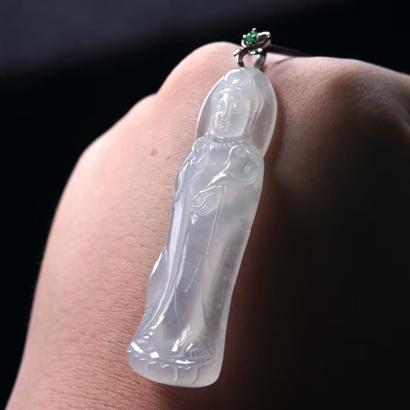 冰種翡翠如意觀音菩薩項鍊 18K金鑲嵌 | 天然緬甸玉翡翠A貨 |送禮