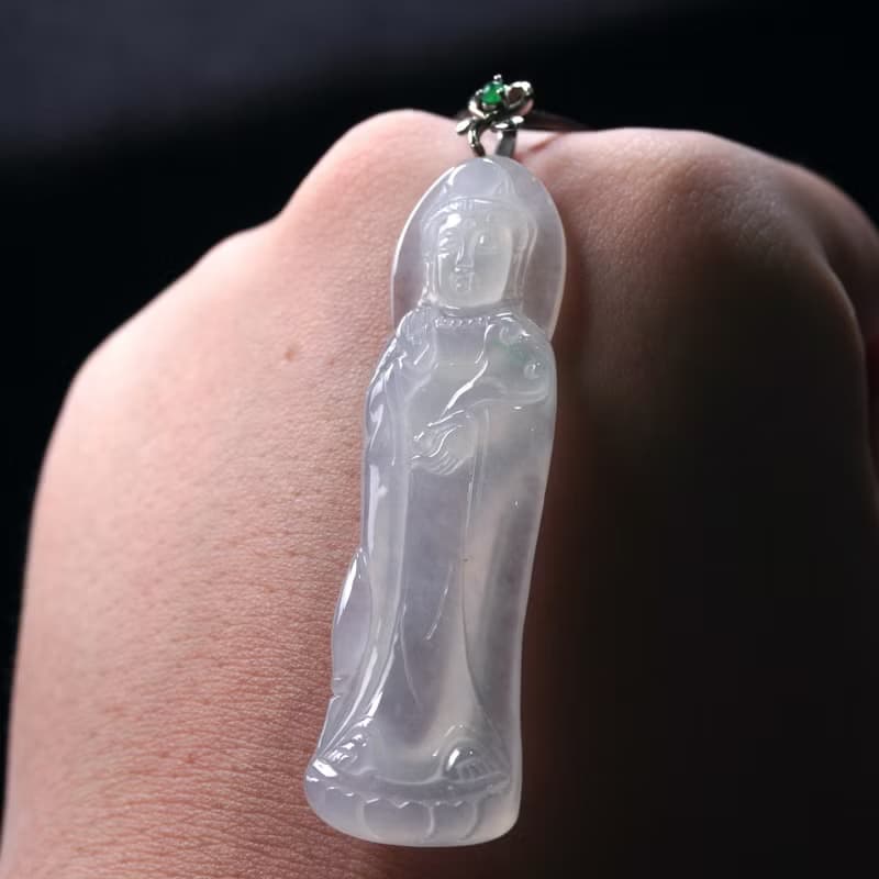 冰種翡翠如意觀音菩薩項鍊 18K金鑲嵌 | 天然緬甸玉翡翠A貨 |送禮