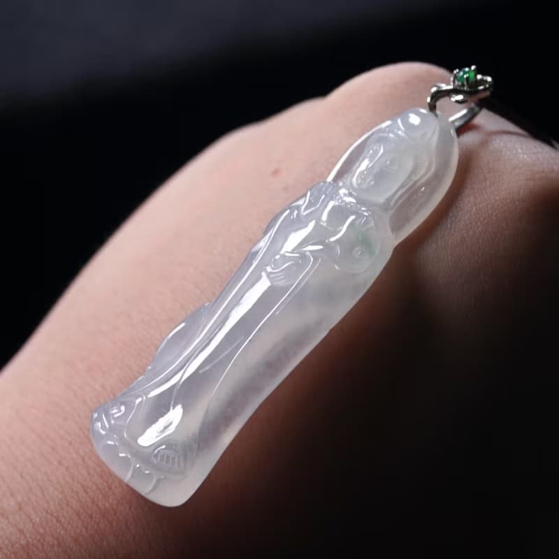 冰種翡翠如意觀音菩薩項鍊 18K金鑲嵌 | 天然緬甸玉翡翠A貨 |送禮