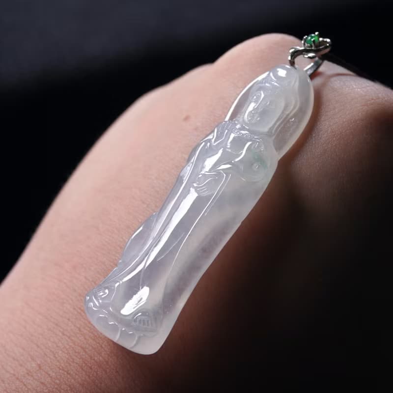 冰種翡翠如意觀音菩薩項鍊 18K金鑲嵌 | 天然緬甸玉翡翠A貨 |送禮