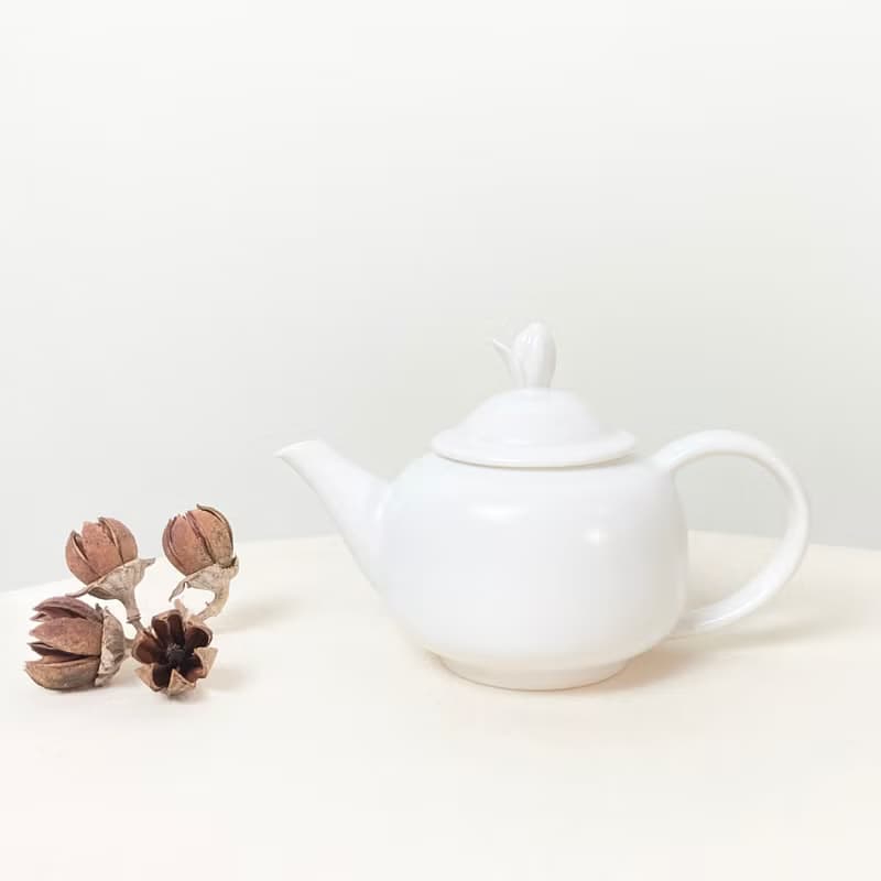 【訂製款】白瓷英式紅茶壺-花草蓋鈕