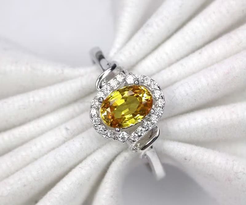 Natural yellow sapphier ring silver sterling 925 size 7.0 free resize