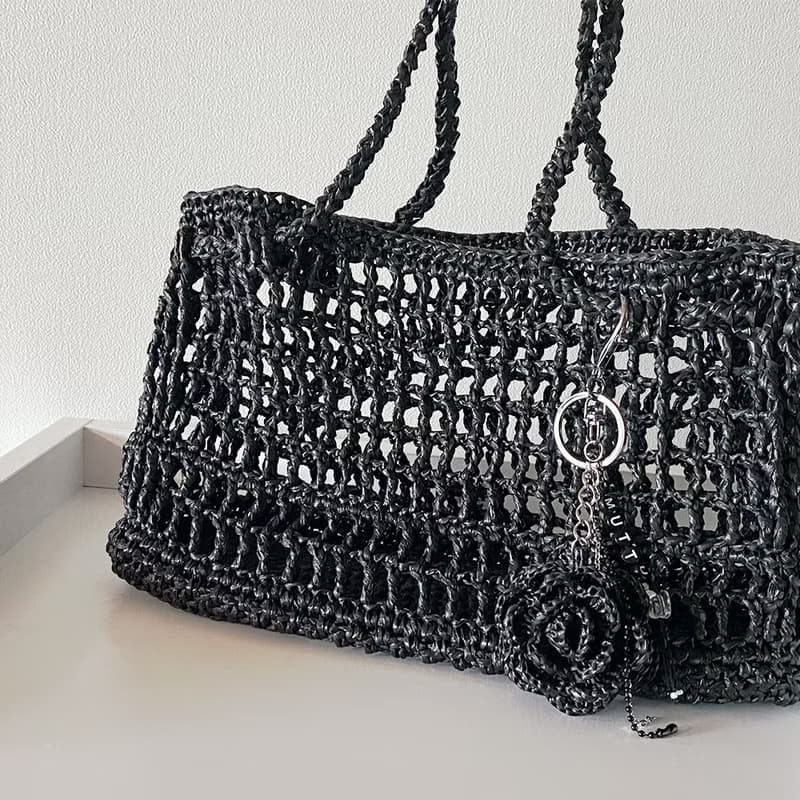 Summer Raffia Crochet Net Tote Bag (with Rose Keyring)