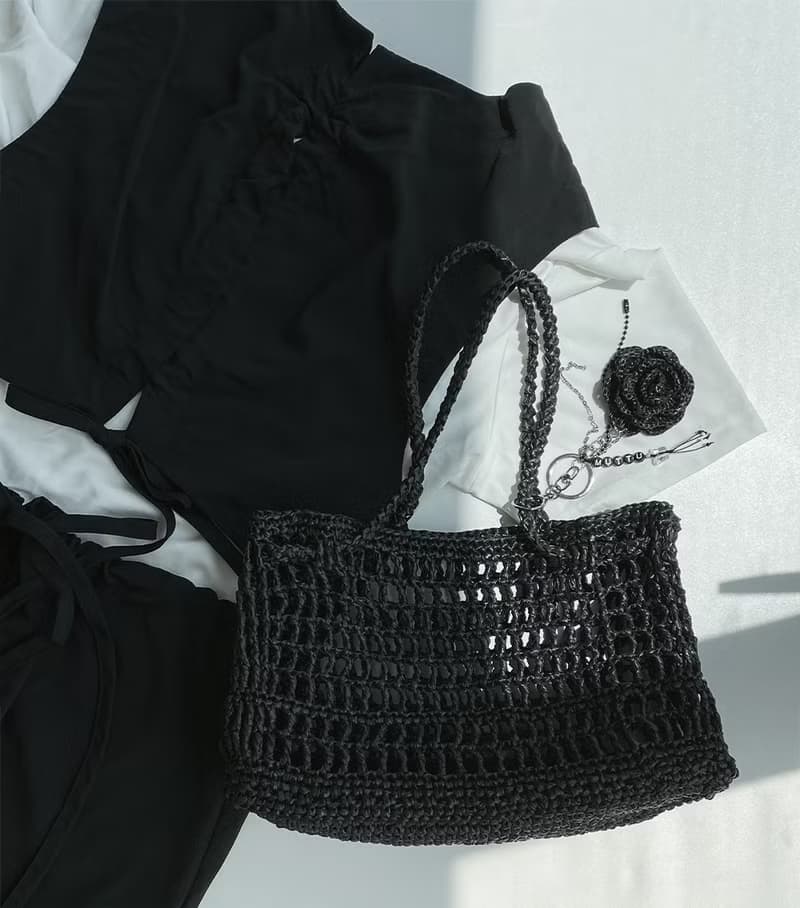 Summer Raffia Crochet Net Tote Bag (with Rose Keyring)
